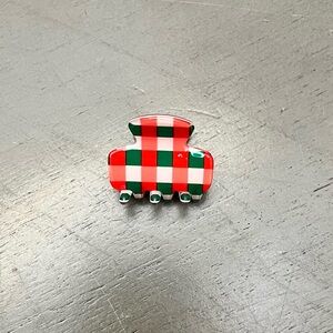 Green Red Plaid Glossy Mini 1.25" Christmas Octopus Teeth Lobster Claw Hair Clip